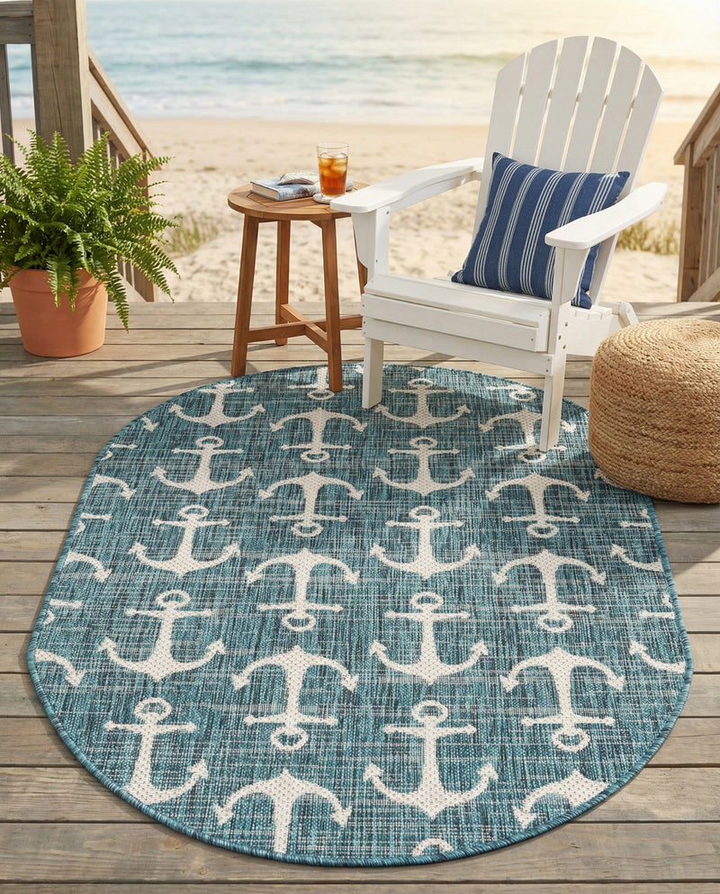 Seaside Haven Rugs Collection Area Rug - Sapphire (Teal) Oval Teal  lifestyle 81