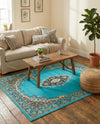 Tabriz Tapestry Collection Area Rug - Azerbaijan (Turquoise) Rectangle Turquoise  lifestyle 20