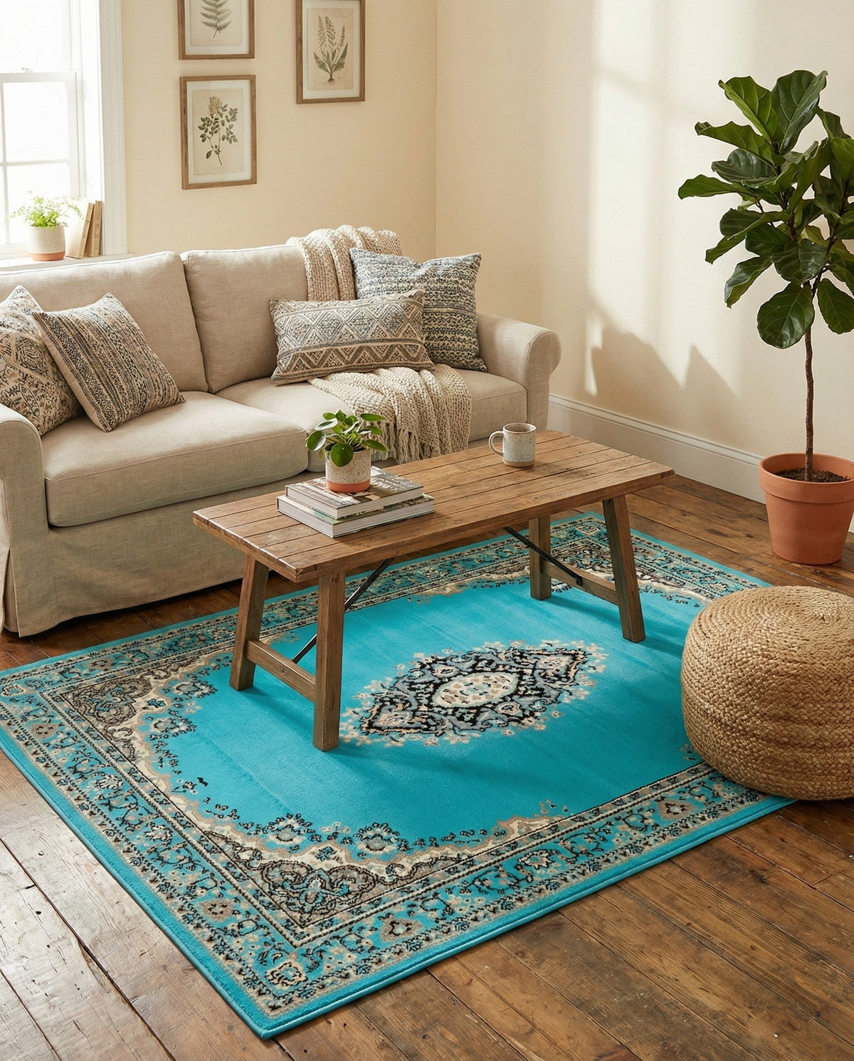 Tabriz Tapestry Collection Area Rug - Azerbaijan (Turquoise) Rectangle Turquoise  lifestyle 20