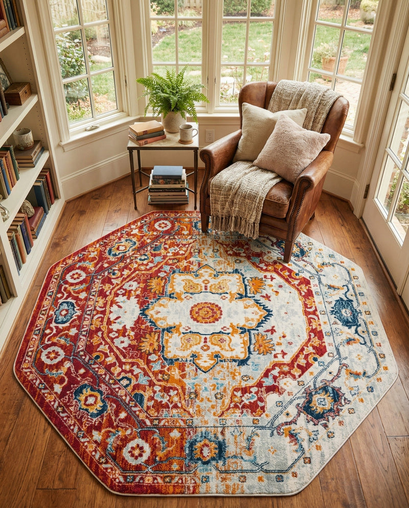 Parisian Elegance Collection Area Rug - Versailles (Rust Red) Octagon Rust Red  lifestyle 61