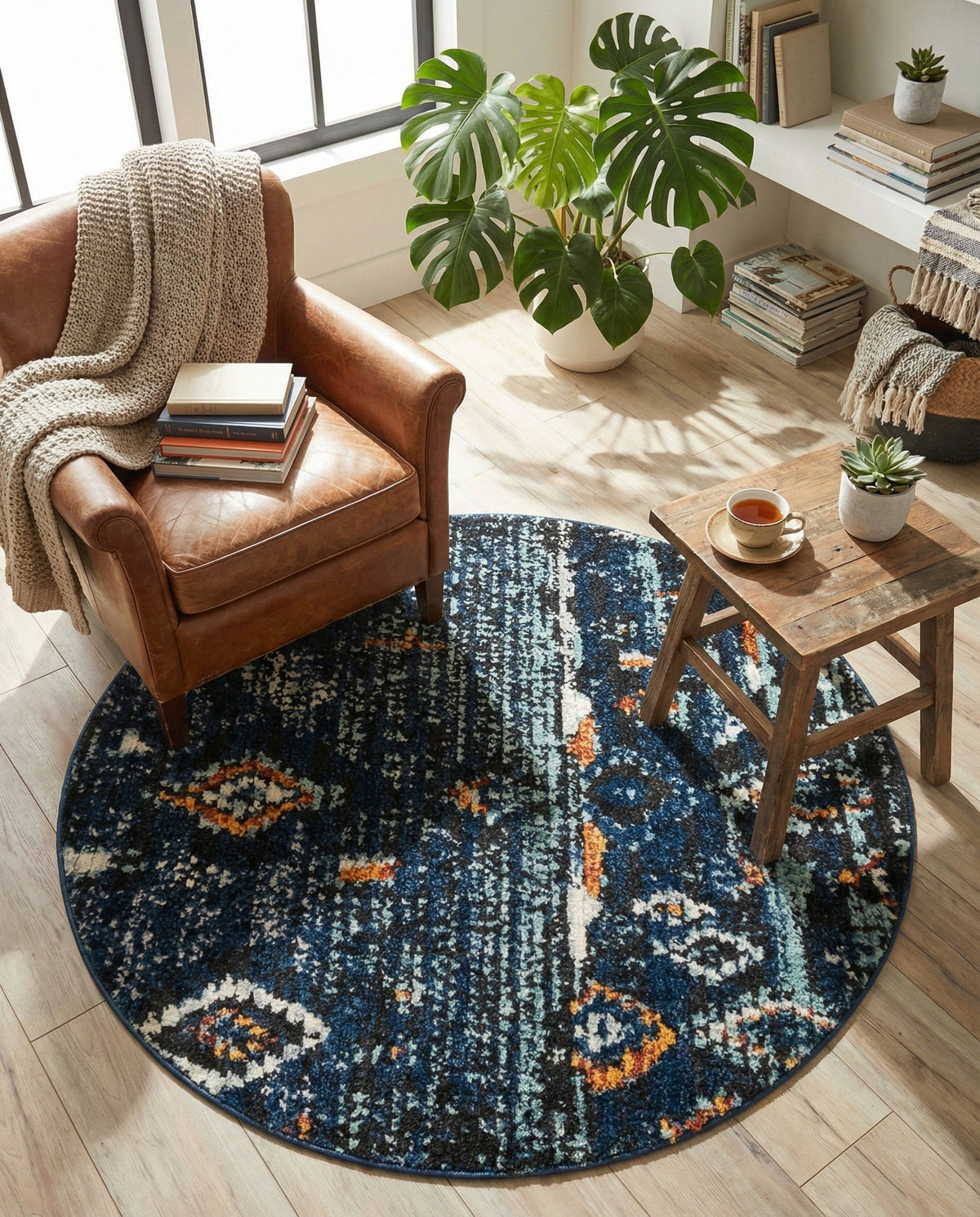 Tangier Treasures Collection Area Rug - Casablanca Round Navy Blue  lifestyle 84