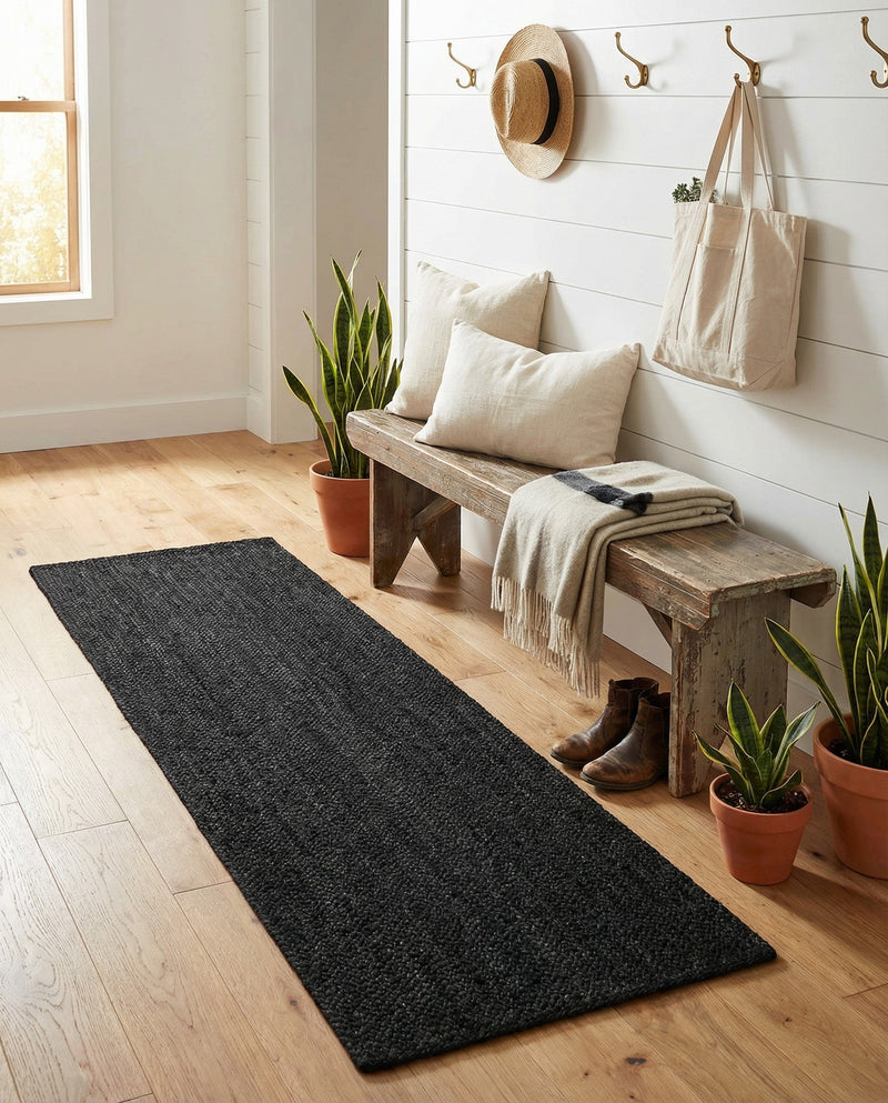 Woven Seaside Jute Collection Area Rug - Martha's Runner Black  lifestyle 45