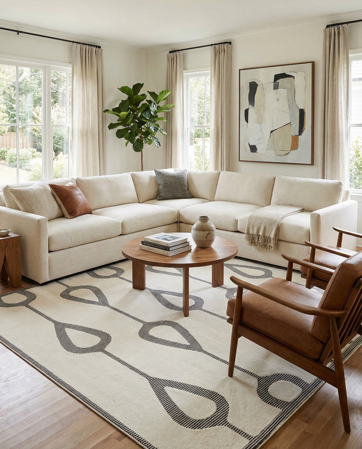 Monochrome Collection Area Rug -  Marble Rectangle Ivory White  lifestyle 11