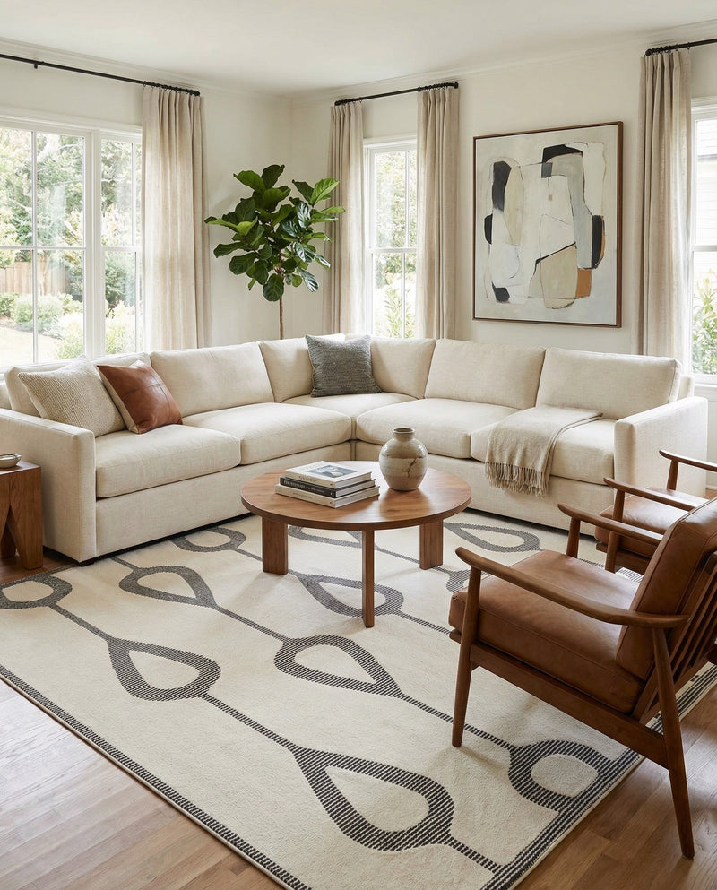 Monochrome Collection Area Rug -  Marble Rectangle Ivory White  lifestyle 11