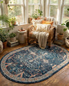 Seville Stripes Collection Area Rug -  Malaga (Navy Blue) Oval Navy Blue  lifestyle 62
