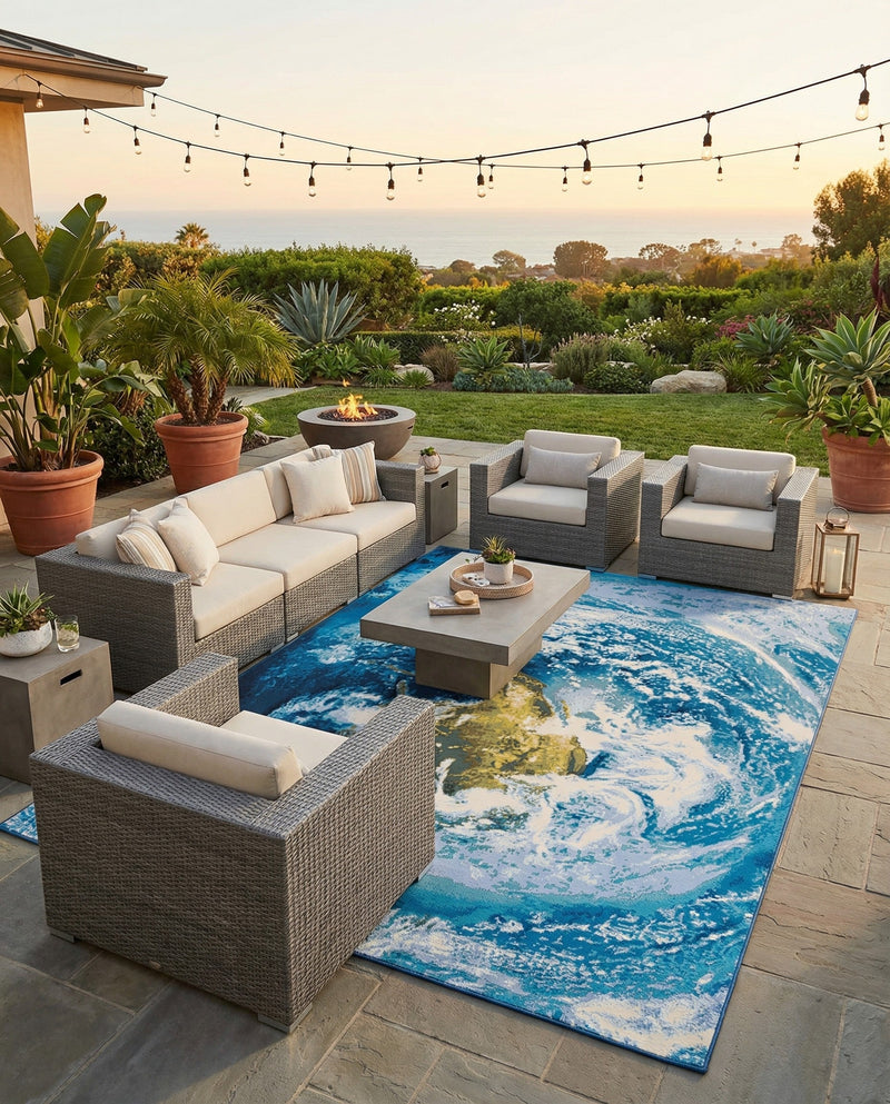 Urban Terrace Collection Area Rug -  Pergola Rectangle Blue  lifestyle 21