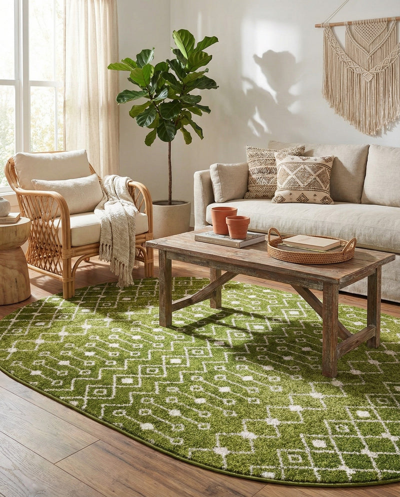 Mediterranean Lattice Collection Area Rug - Santorini (Green) Oval Green  lifestyle 50