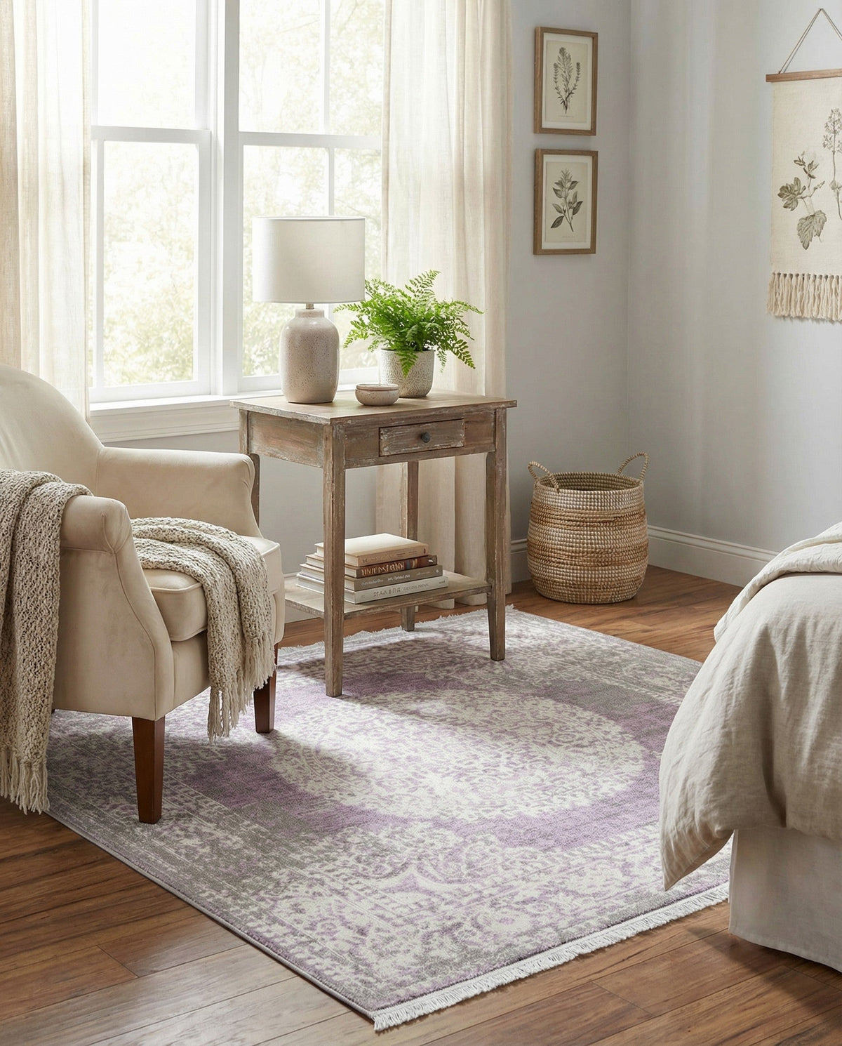 Rustic Charm Revival Collection Area Rug -  Meadowland Square Purple  lifestyle 112