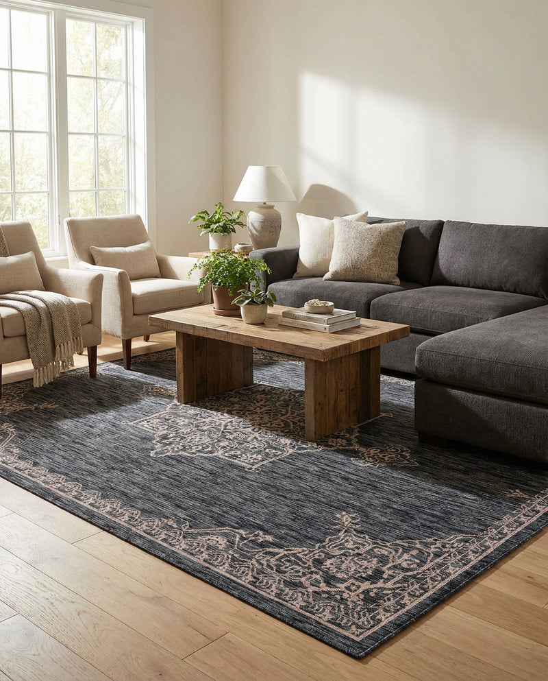 Patio Heritage Collection Area Rug -  Charleston (Charcoal Gray) Rectangle Charcoal Gray  lifestyle 8