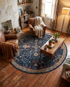 Seville Stripes Collection Area Rug -  Malaga (Navy Blue) Round Navy Blue  lifestyle 65
