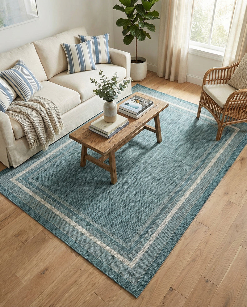 Terrace Fringe Collection Area Rug - Veranda (Teal) Rectangle Teal  lifestyle 19