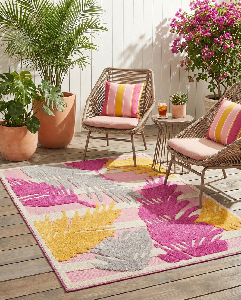 Bahama Breeze Outdoor Collection Area Rug -  CatCay Rectangle Pink  lifestyle 37