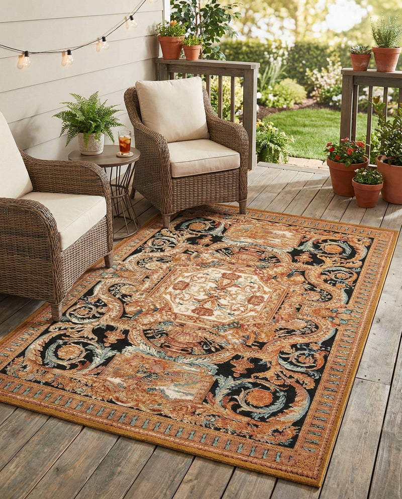 Patio Heritage Collection Area Rug - Veranda Rectangle Black Gold Brown  lifestyle 10