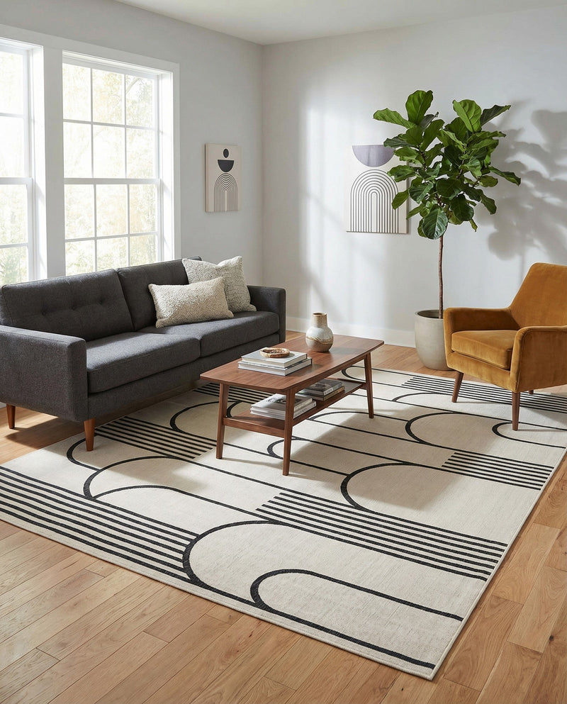 Urban Terrace Collection Area Rug -  Greenwich Rectangle White and Black  lifestyle 32