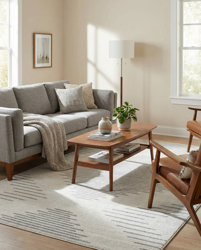Seychelles Stripes Collection Area Rug - Mahe (Ivory and Gray) Rectangle Ivory and Gray  lifestyle 10