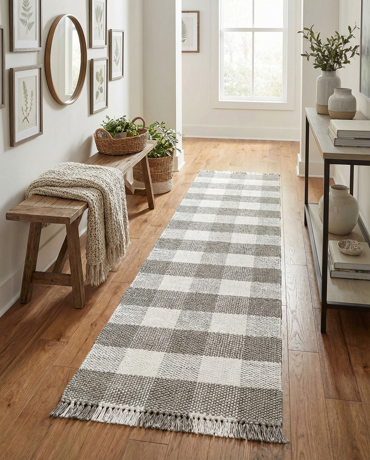 Sustainable Grid Indoor-Outdoor Oasis Collection Area Rug - Savannah Runner Gray  lifestyle 188