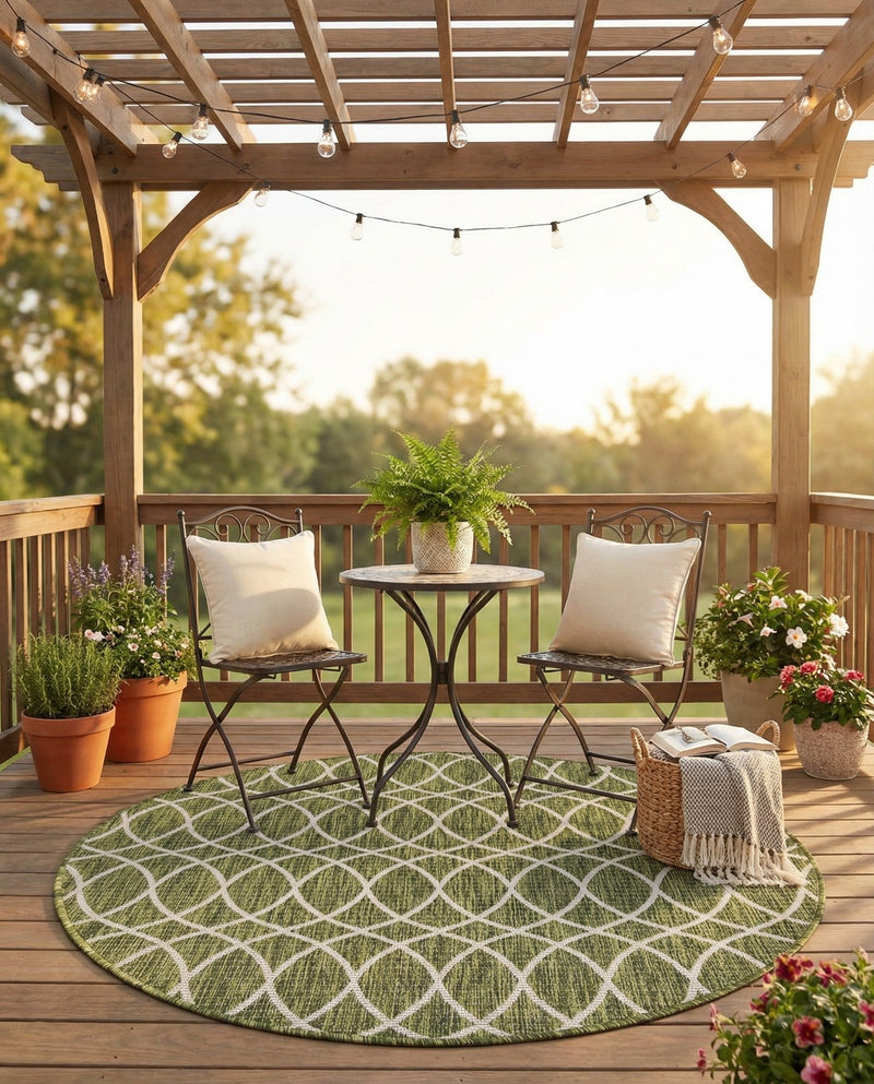 Savannah Pergola Collection Area Rug -  Pavilion (Green) Round Green  lifestyle 43