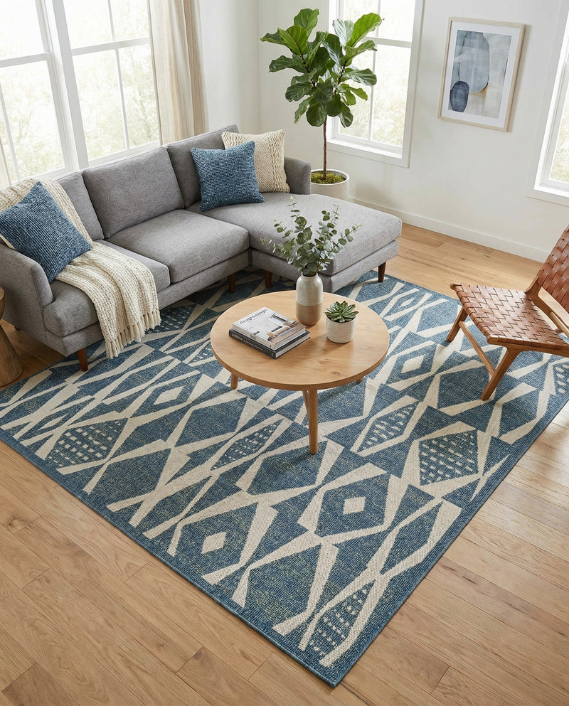 Coastal Terrace Collection Area Rug -  Tidepool Square Blue  lifestyle 65