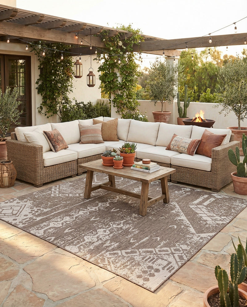 Desert Nomad Terrace Collection Area Rug - Sahara (Brown) Square Brown  lifestyle 63