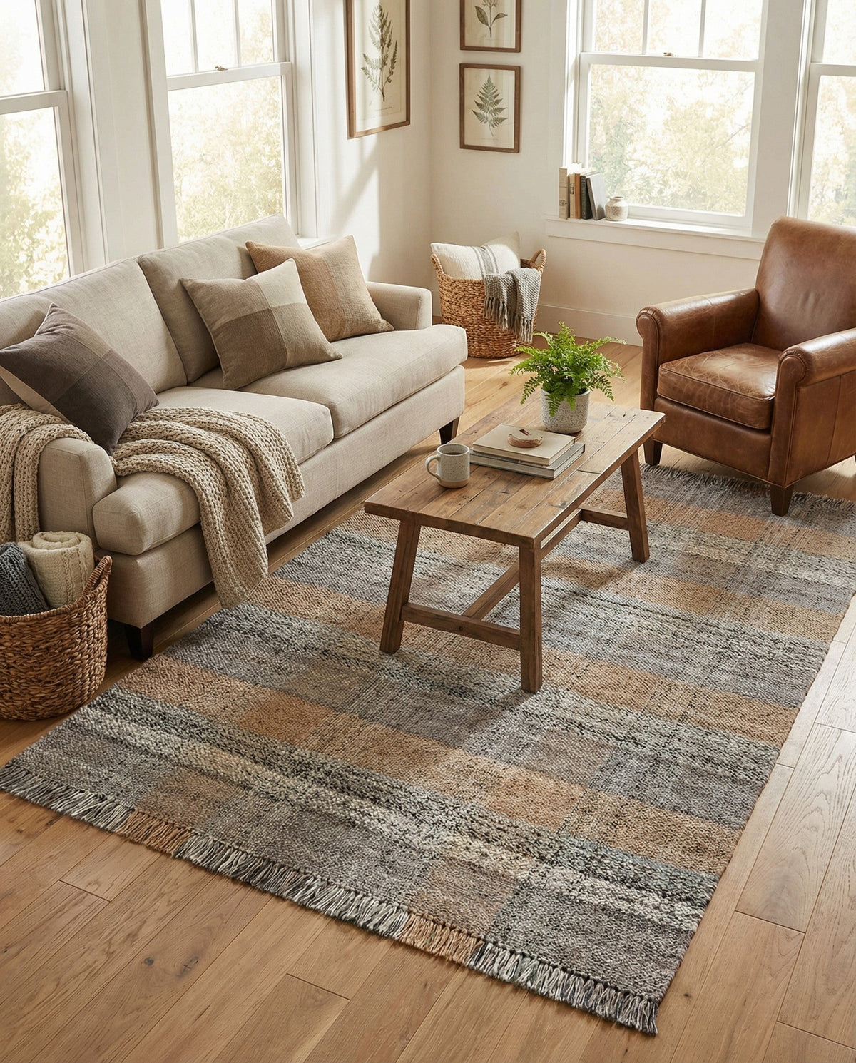 Sustainable Grid Indoor-Outdoor Oasis Collection Area Rug - Savannah Rectangle Desert Gray  lifestyle 79