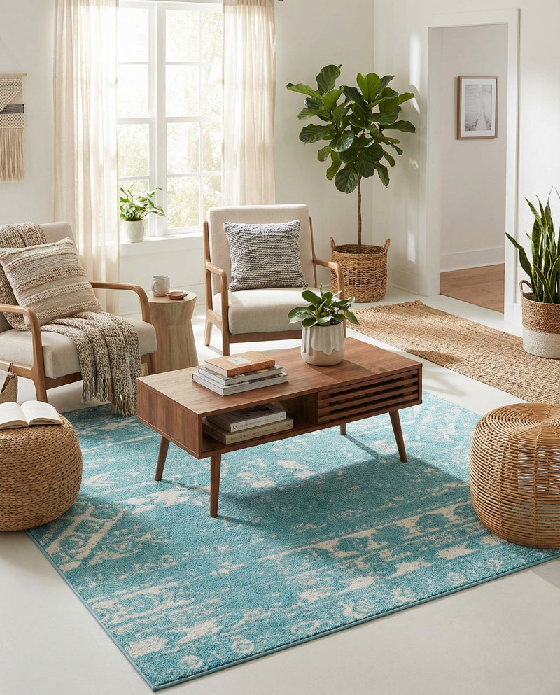 Brighton Stripes Collection Area Rug - Sussex (Light Blue) Square Light Blue  lifestyle 62