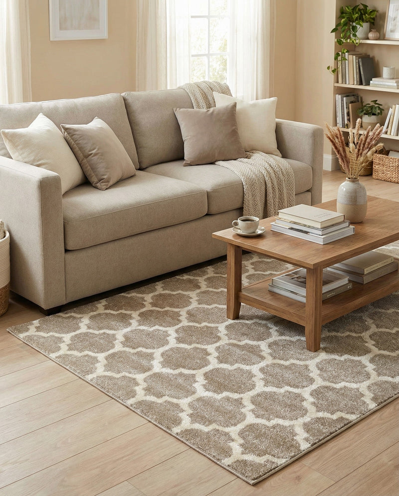 Lattice Gardens Collection Area Rug -  Bloomfield (Light Brown) Rectangle Light Brown  lifestyle 14