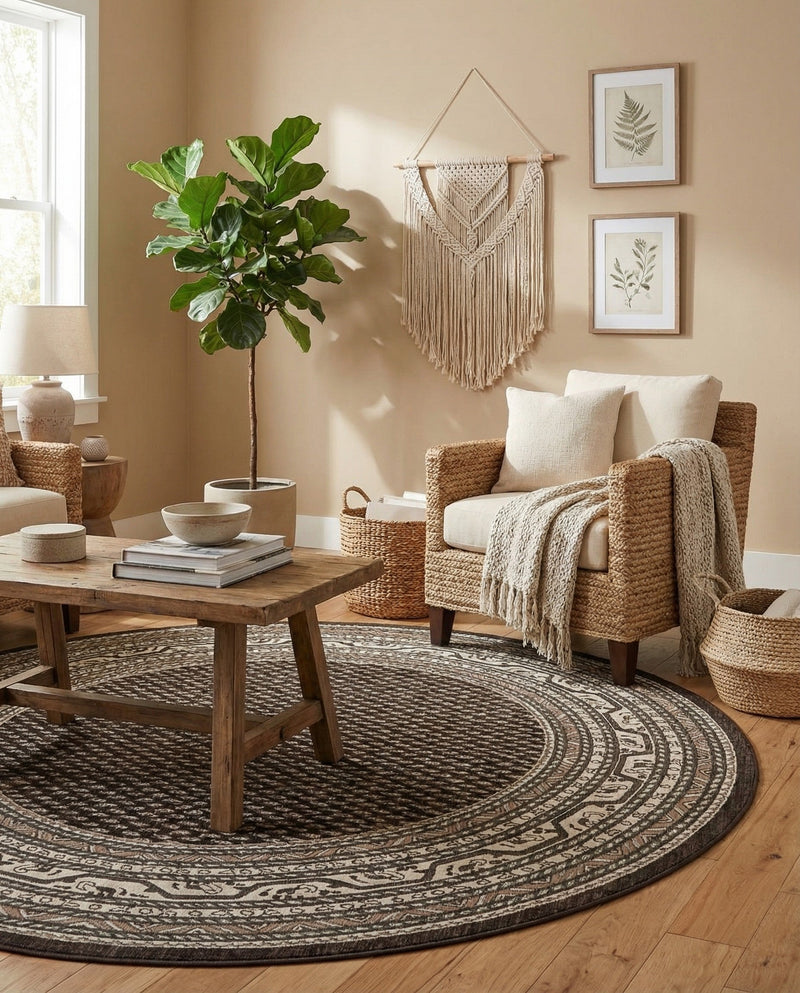 Soho Elegance Collection Area Rug -  Mercer (Brown) Round Brown  lifestyle 49
