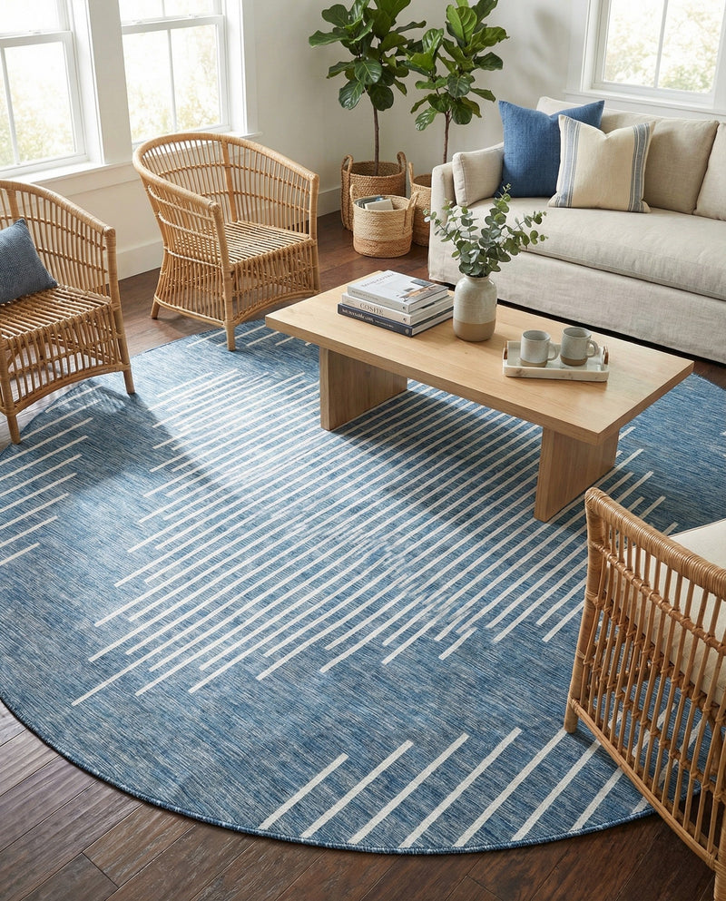 Urban Terrace Collection Area Rug -  Chelsea (Blue) Round Blue  lifestyle 67