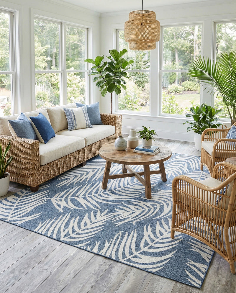 Seaside Blooms Collection Area Rug - Verdure (Blue) Square Blue  lifestyle 28