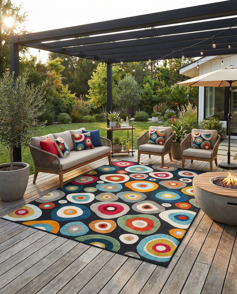 Outdoor Marrakesh Collection Area Rug -  Chefchaouen Rectangle Multi Black  lifestyle 33
