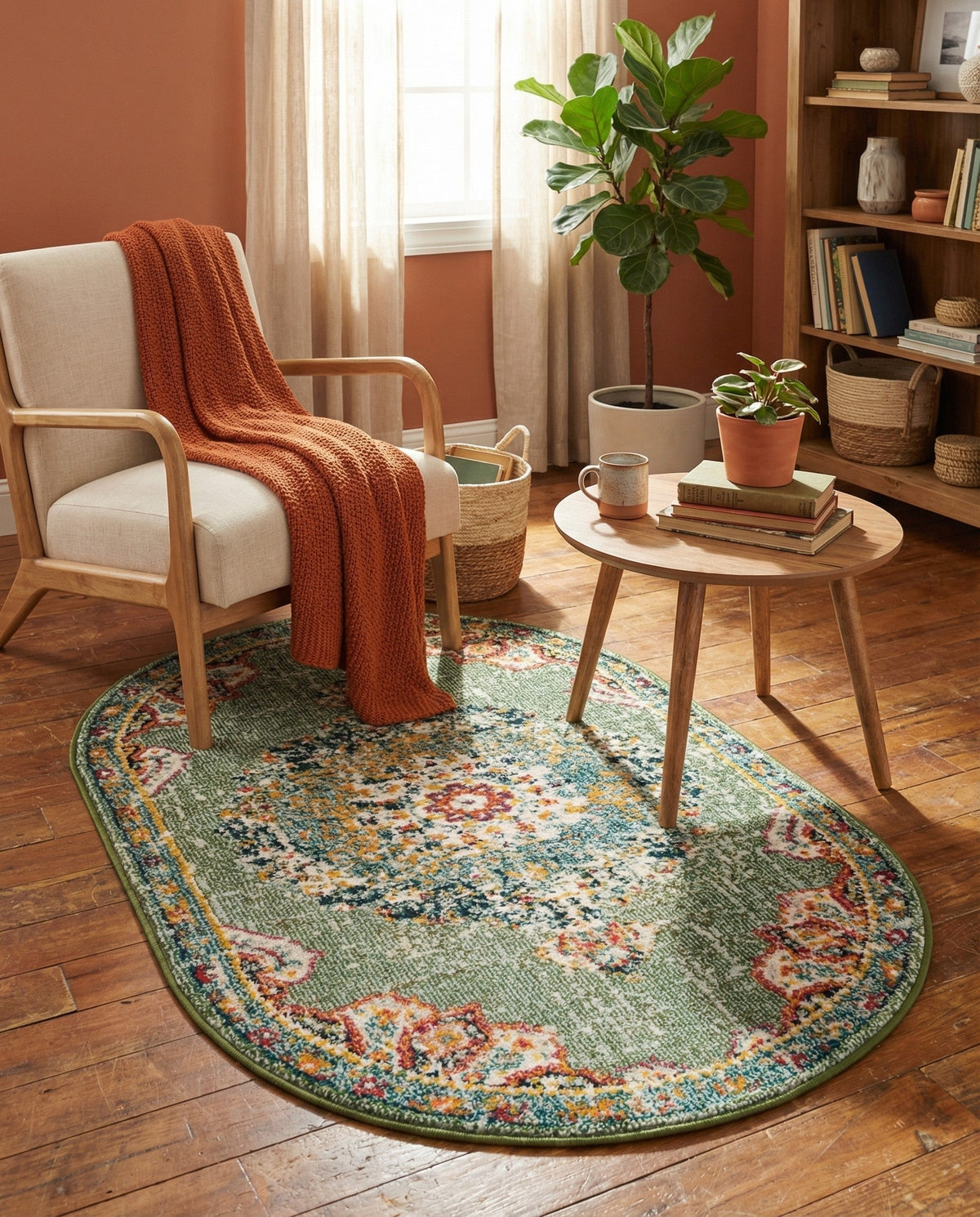 Brighton Terrace Collection Area Rug - Hove (Green) Oval Green  lifestyle 80