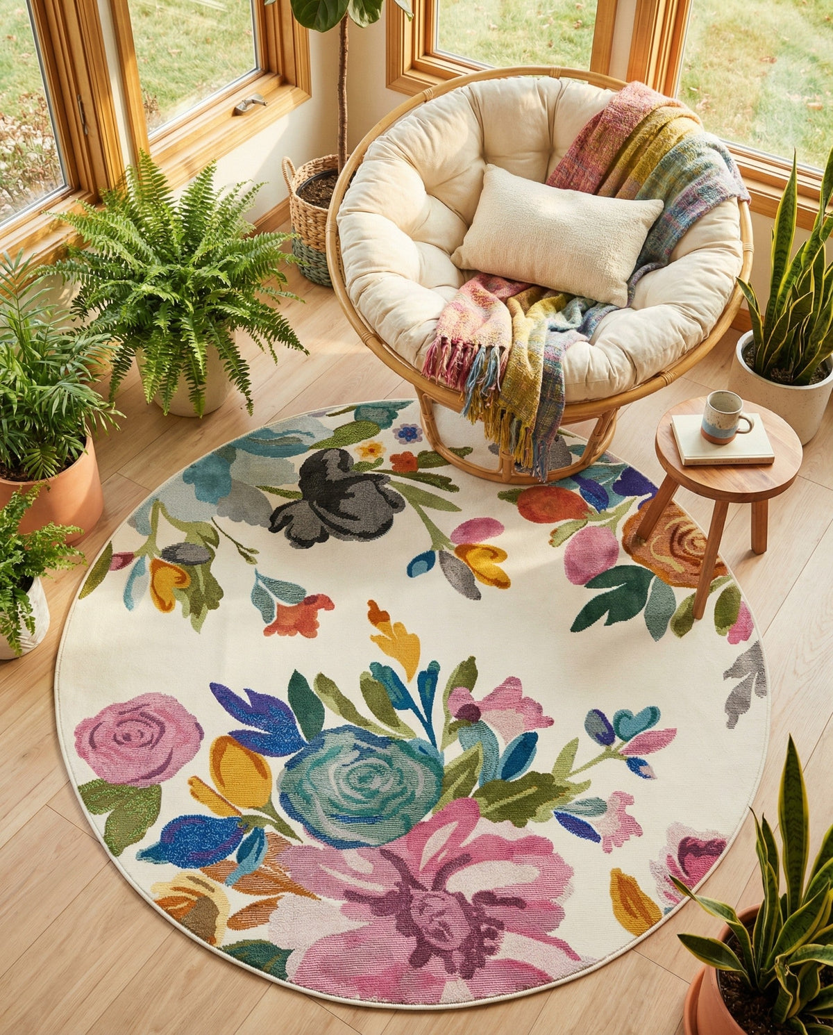Meadow Breeze Collection Area Rug - Wildflower Round Ivory  lifestyle 63