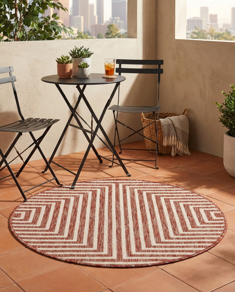 Urban Terrace Collection Area Rug -  Astoria (Rust Red) Round Rust Red  lifestyle 32