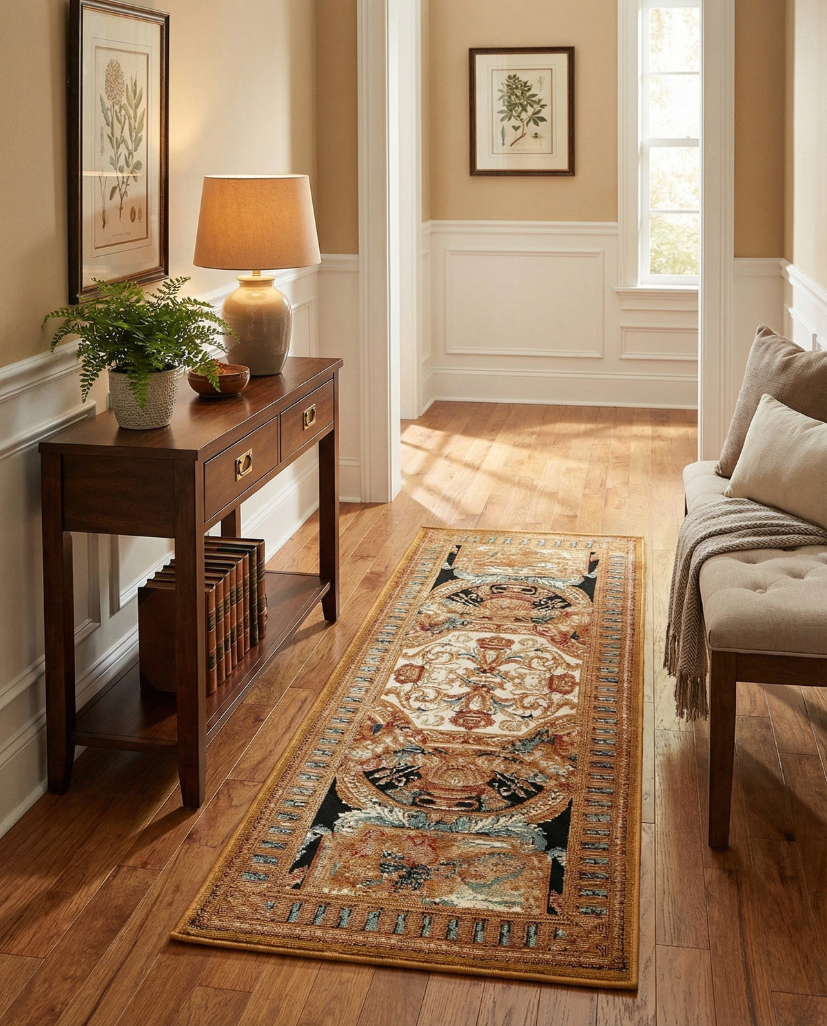Patio Heritage Collection Area Rug - Veranda Runner Black Gold Brown  lifestyle 87