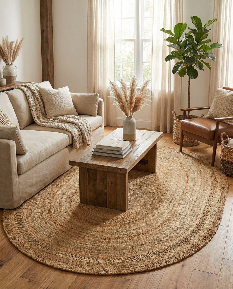 Woven Seaside Jute Collection Area Rug - Varadero Oval Natural  lifestyle 10