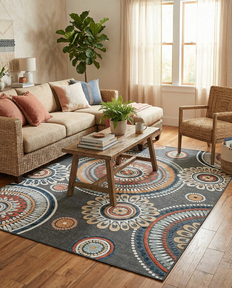 Seaside Blooms Collection Area Rug -  Eden Rectangle Black  lifestyle 20