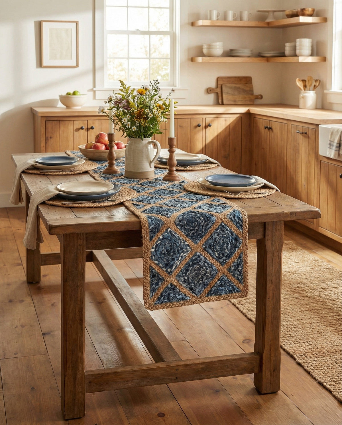 Woven Seaside Jute Collection Area Rug - Marina Table Runner Blue  lifestyle 71