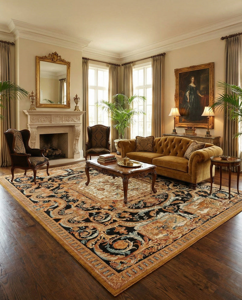 Patio Heritage Collection Area Rug - Veranda Rectangle Black Gold Brown  lifestyle 33