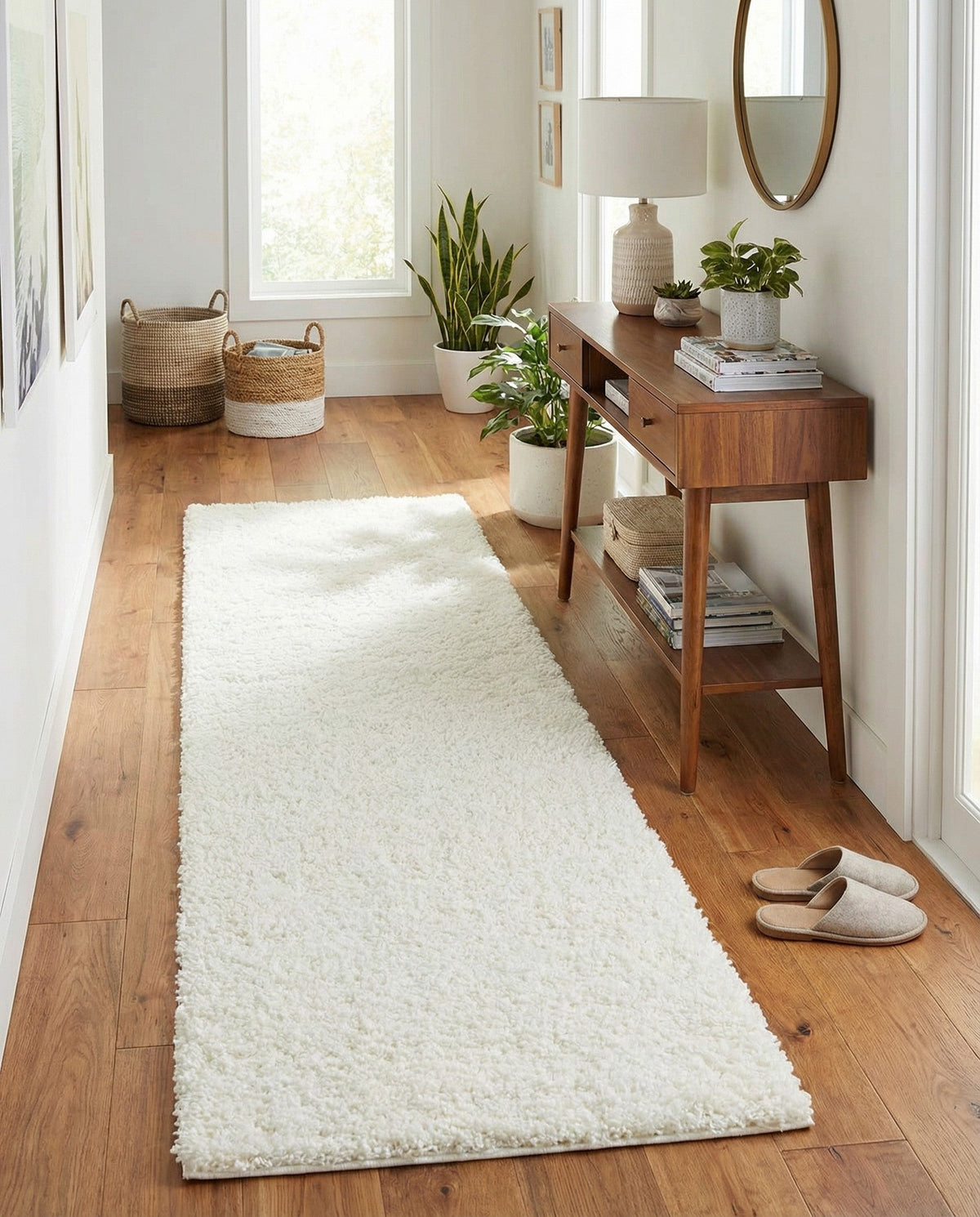 Cozy Comfort Shag Collection Area Rug - Haven (White) Runner White  lifestyle 30