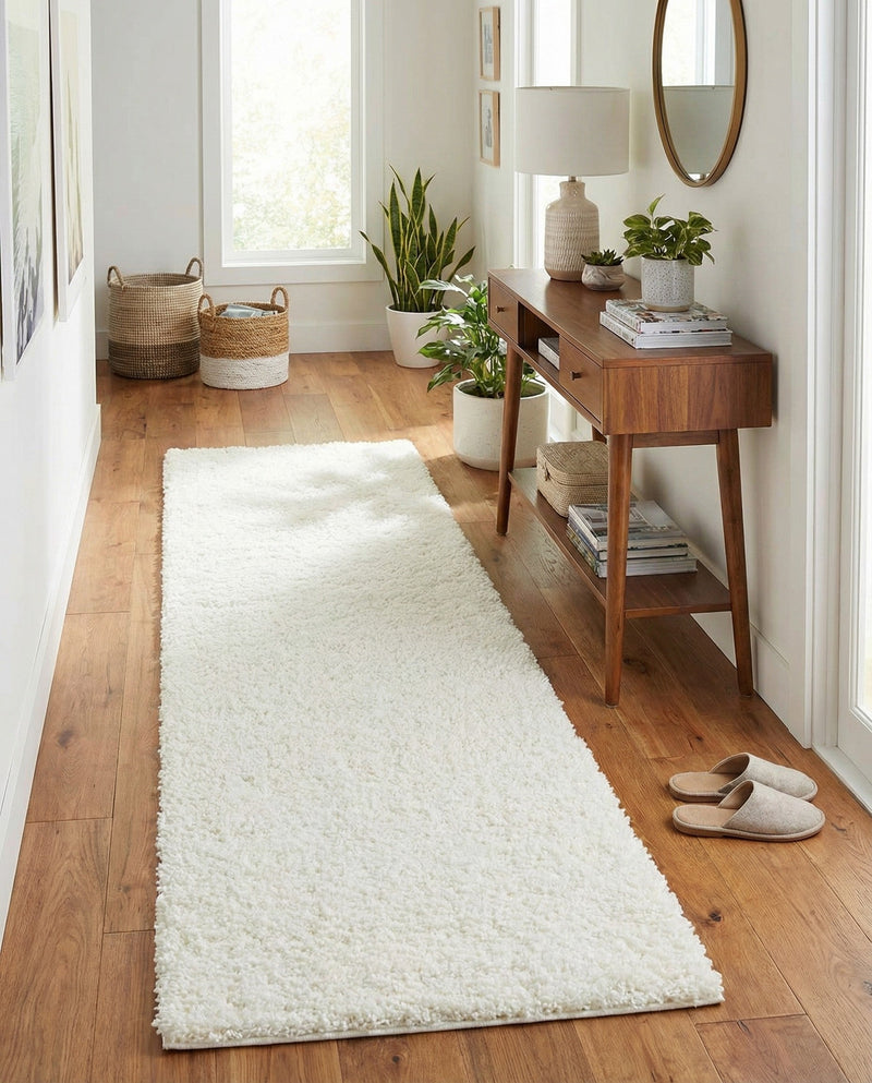 Cozy Comfort Shag Collection Area Rug - Haven (White) Runner White  lifestyle 30