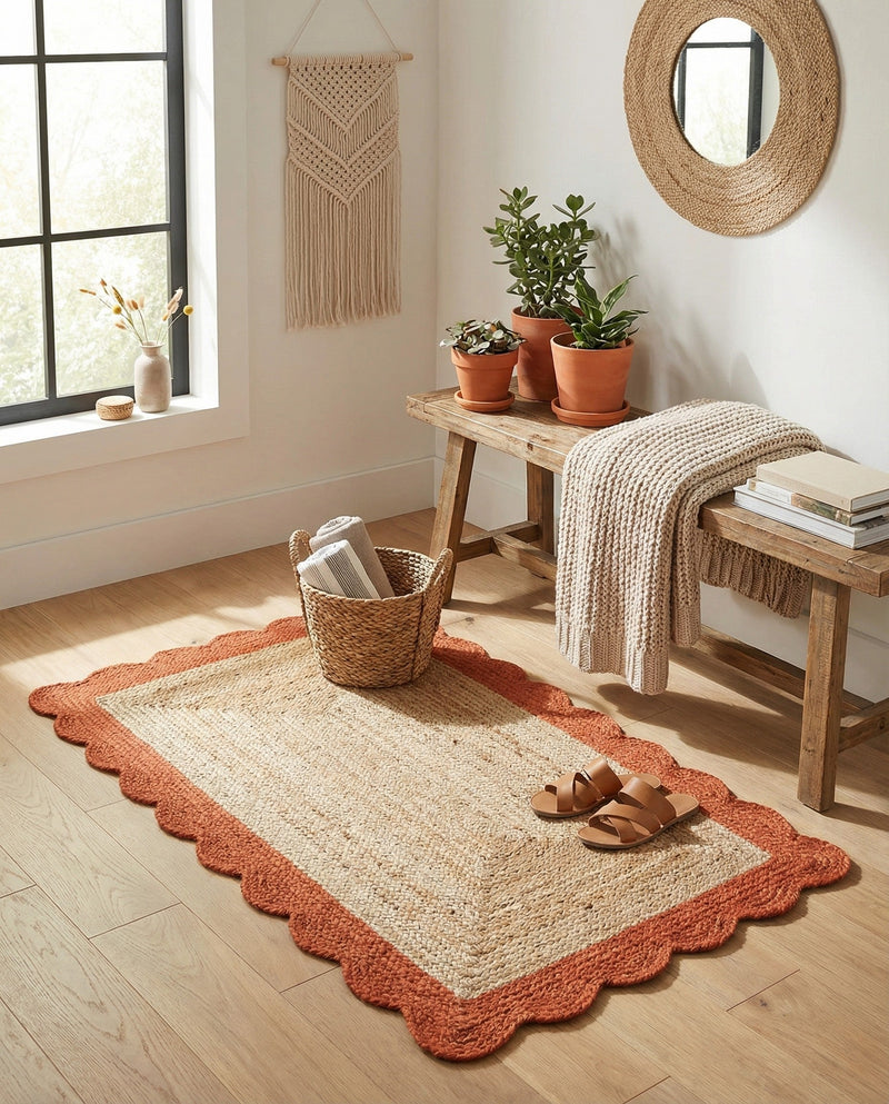 Serenity Braided Jute Collection Area Rug - Seaside Rectangle Natural and Terracotta  lifestyle 6