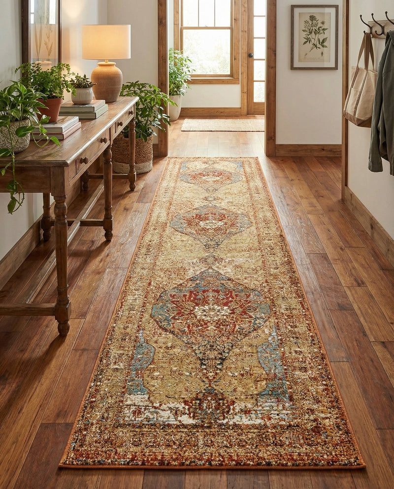 Patio Heritage Collection Area Rug -  Pergola Runner Blue and Light Brown  lifestyle 70