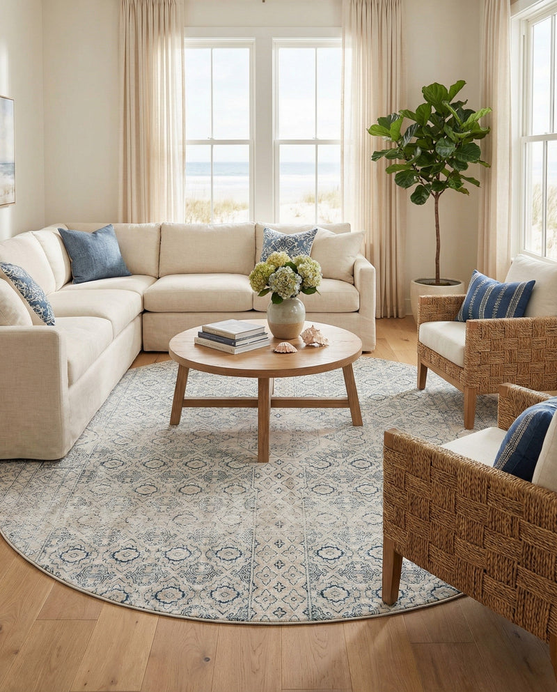 Coastal Haven Collection Area Rug -  Shoreline Round Gray  lifestyle 53