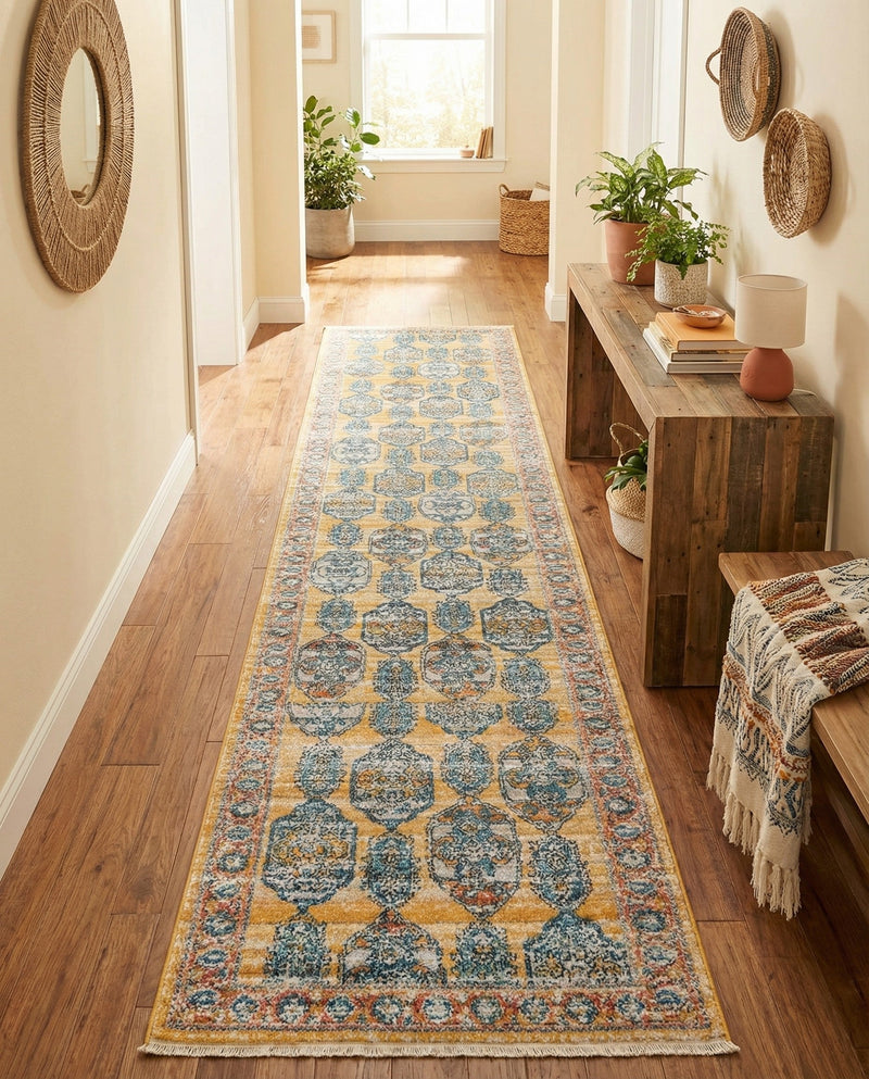 Seville Stripes Collection Area Rug -  Granada (Yellow) Runner Yellow  lifestyle 43