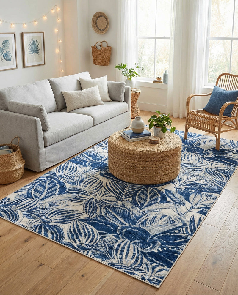 Meadow Breeze Collection Area Rug -  Bluebell Rectangle Navy Blue  lifestyle 30