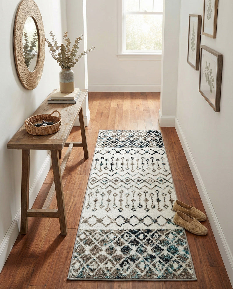 Mediterranean Lattice Collection Area Rug -  Casablanca (Ivory Gray Blue) Runner Ivory Gray Blue  lifestyle 57