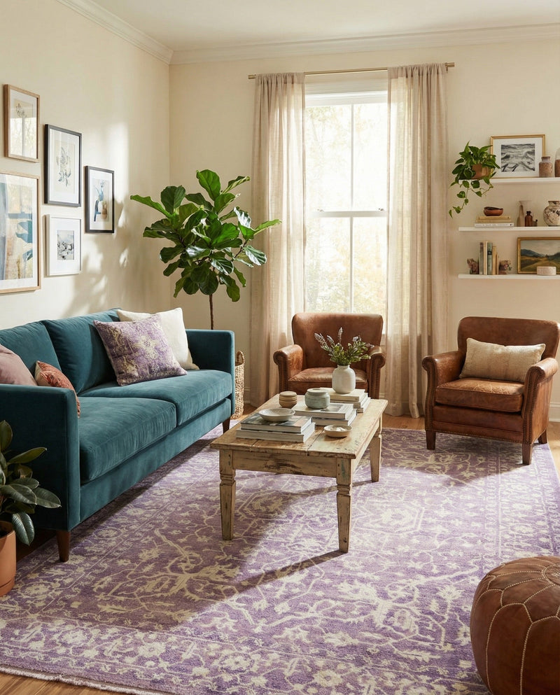 Rustic Charm Revival Collection Area Rug - Farmstead Rectangle Purple  lifestyle 17