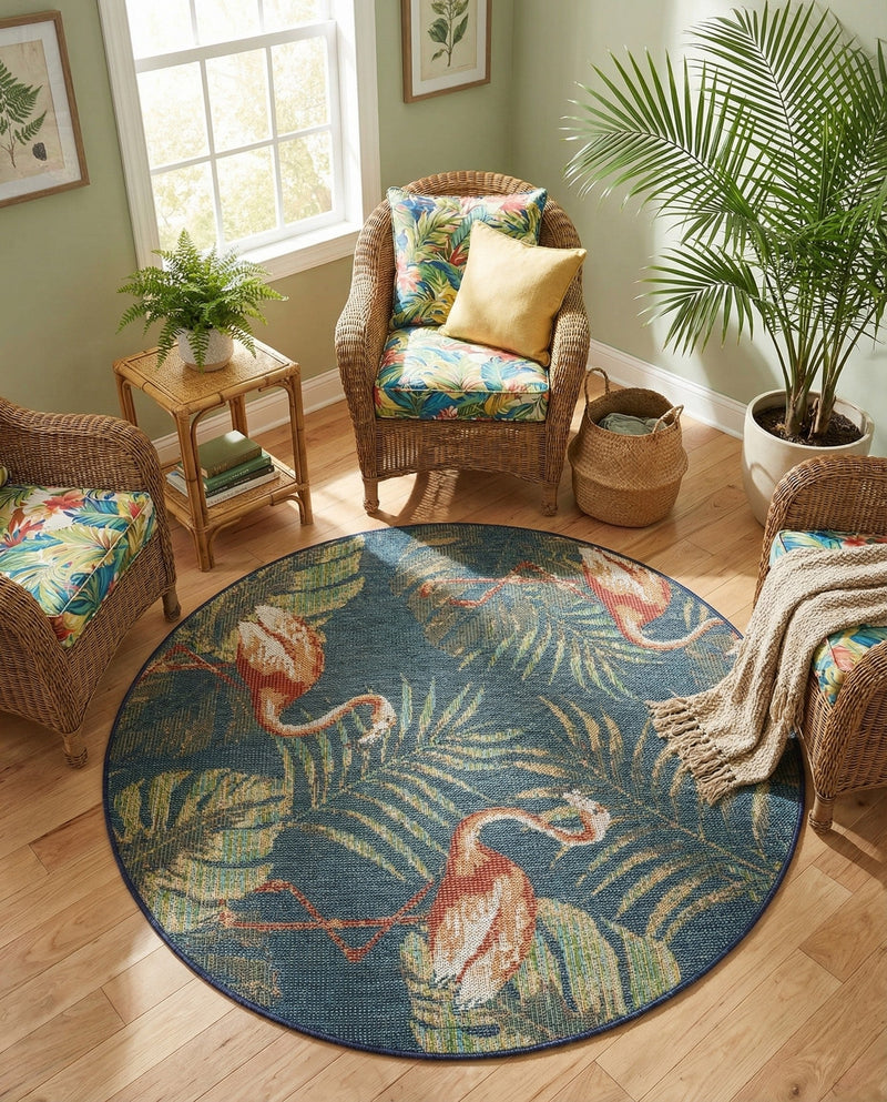 Coastal Terrace Collection Area Rug - Seabreeze Round Navy Blue  lifestyle 46