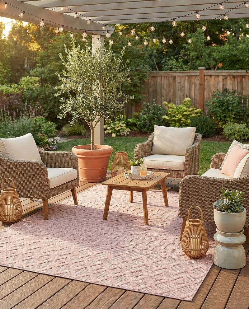 Garden Lattice Charm Collection Area Rug -  Pergola (Pink) Square Pink  lifestyle 30