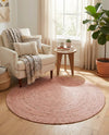Woven Seaside Jute Collection Area Rug - Savannah (Light Pink) Round Light Pink  lifestyle 55